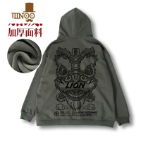 YANXU男装加肥加大国潮醒狮连帽加绒加厚拉链开衫卫衣男潮外套