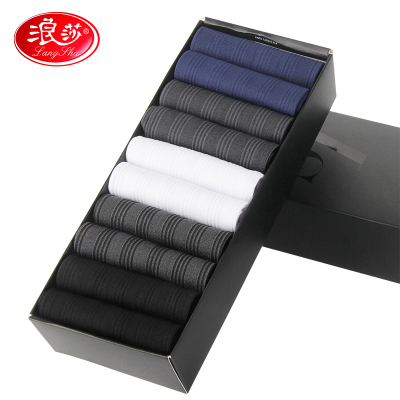 第二件半价，第三件仅1元-10双浪莎男士短丝袜超薄款商务冰丝袜对对男袜防臭透气中筒袜