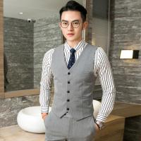 英伦男士西装套装韩国修身发型师纯色马夹两件套伴郎婚礼服装