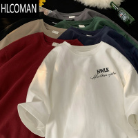 HLCOMAN精梳棉260gt恤男潮牌美式复古三本针短袖青少年微落肩半袖ins
