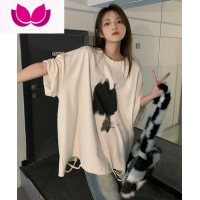 七斓甜酷风破洞短袖T恤女上衣夏季2023新款宽松时尚设计感小众打底衫