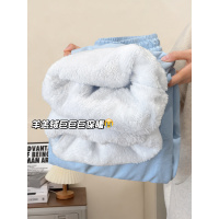 蓝色奶芙山本裤女秋冬季新款加厚羊羔绒棉裤直筒休闲加绒阔腿裤子