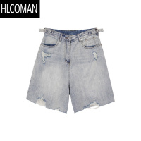 HLCOMAN美式潮牌复古水洗做旧破洞牛仔短裤男夏季痞帅休闲宽松阔腿五分裤