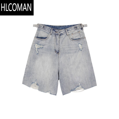 HLCOMAN美式潮牌复古水洗做旧破洞牛仔短裤男夏季痞帅休闲宽松阔腿五分裤