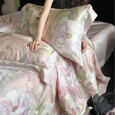 夏季田园风60支兰精天丝夏凉被四件套可水洗凉感双人空调薄被子