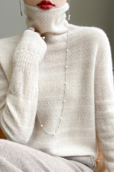 秋装新款堆堆领毛衣女一线成衣针织羊毛衫短款镂空羊绒打底衫上衣