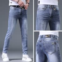 高端浅蓝色牛仔裤男士夏季薄款时尚潮牌弹力修身小脚休闲长裤子男