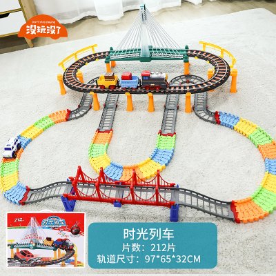 儿童小火车高铁轨道车玩具智力动脑拼装3-6岁男女时光列车轨道充电版=8节电/充电器1电动汽车+1电动火车+2车厢-