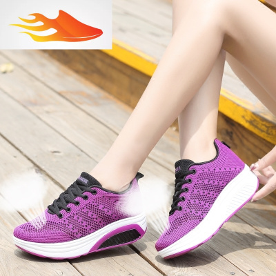 fish basket夏季韩版透气摇摇鞋女2019新款飞织面运动鞋厚底休闲鞋