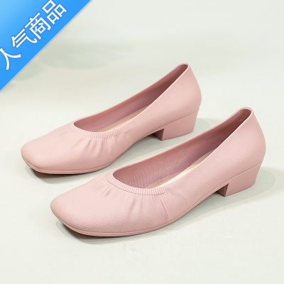 SUNTEK新款网红方头凉鞋女时尚外穿潮流浅口粗跟单鞋软底海边百搭奶奶鞋