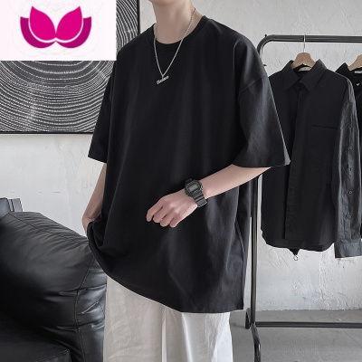 七斓短袖t恤男夏季新款ins潮流港风宽松休闲纯色百搭打底衫帅气体恤衫