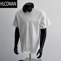 HLCOMANcleanfit黑色短袖T恤男小领口高级感痞帅半袖体恤