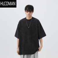 HLCOMAN做旧纯色短袖男女夏季新款oversize宽松休闲T恤半袖