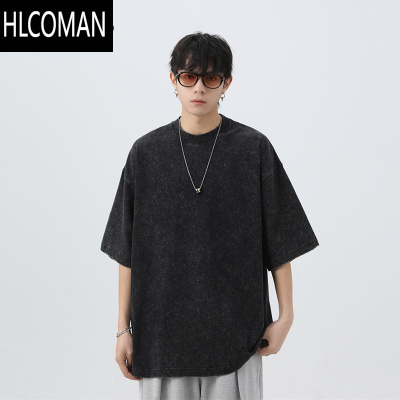 HLCOMAN做旧纯色短袖男女夏季新款oversize宽松休闲T恤半袖