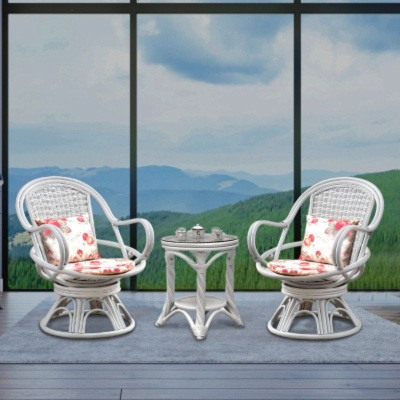 藤椅三件套阳台小茶几桌椅家用单人高靠背椅天然真腾竹木旋转休闲