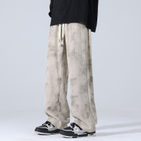 休闲裤男灯芯绒蜡染秋季韩版潮牌直筒阔腿裤脏脏裤宽松运动长裤子