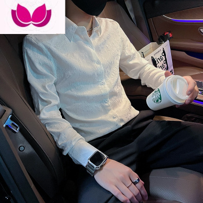 七斓2022年春季白衬衫男长袖痞帅ins网红潮牌修身发型师痞帅衬衣外套