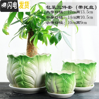 三维工匠花盆陶瓷大号特大号肉肉个性家用创意绿萝多肉花盆 包菜三件套 大花盆容器