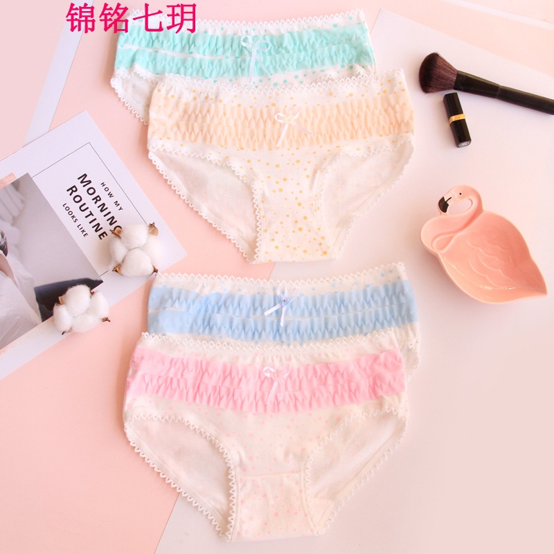 锦铭七玥女士内裤蕾丝女士内裤波点内裤层层蛋糕可爱全棉内裤