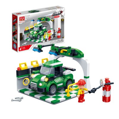 邦宝高科系列拼装积木儿童玩具小颗粒4岁以上男孩女孩益智汽车玩具车创意赛车高科回力车加气保养区8638