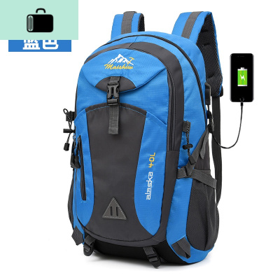 双肩包男士背包大容量旅行包户外登山包女轻便旅李包休闲书包NEWLAKE蓝色USB标准版