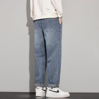 舒适中腰男士牛仔裤直筒宽松时尚潮流百搭韩版微锥哈伦裤男生新款