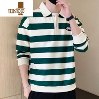 YANXU条纹衫卫衣男士潮牌翻领长袖潮流百搭时尚外套上衣服