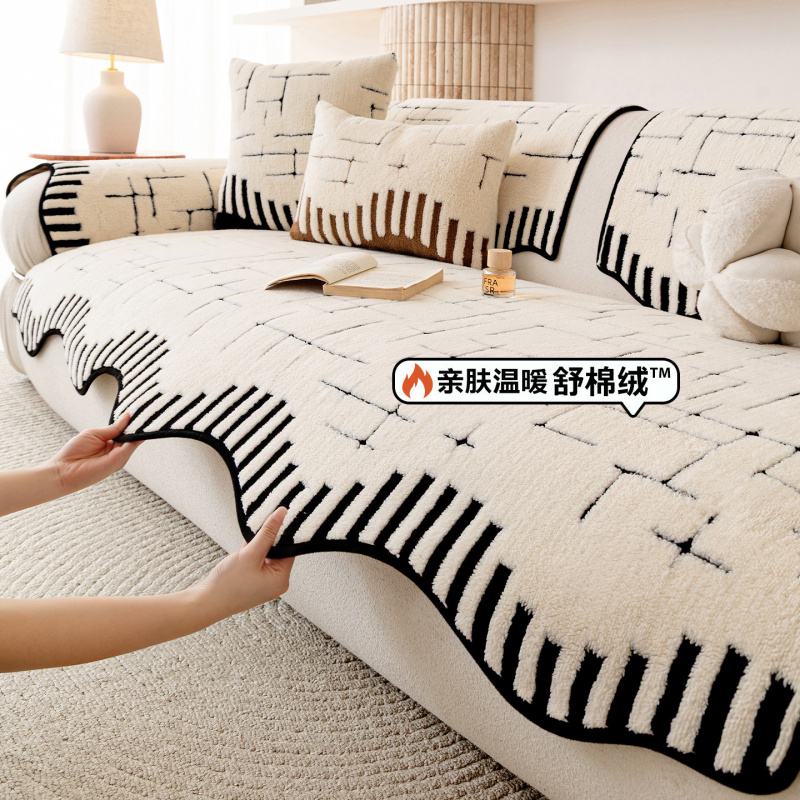 加厚毛绒沙发垫新款冬季舒棉绒坐垫套罩直排防猫抓皮沙发盖布_769