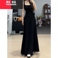YIBUSHENG法式复古长裙女2024春季新款收腰显瘦设计感气质背心吊带连衣裙