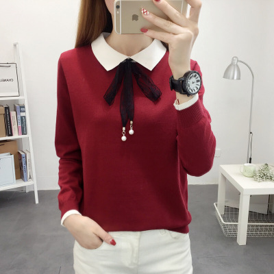 迪鲁奥(DILUAO)很仙的小方领蝴蝶娃娃领宽松薄款针织打底衫小清新上衣新款女装