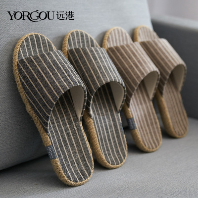 遠港棉麻拖鞋男夏季室内防滑居家用布艺亚麻凉拖鞋女防臭春秋四季