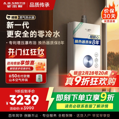 AO史密斯16升零冷水燃气热水器佳尼特 不锈钢换热器包8年 负压更安全 恒温大水量 JSQ31-TJ1