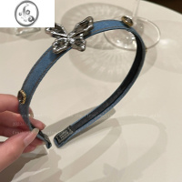 JiMi蝴蝶牛仔高颅顶发箍女夏韩国ins简约高级感头箍日常压发头饰发饰