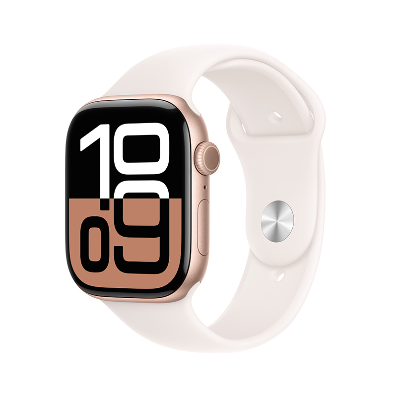 MX2A3CH/B Apple Watch S10 GPS 46 毫米玫瑰金色铝金属表壳 淡桃粉色运动型表带-M/L