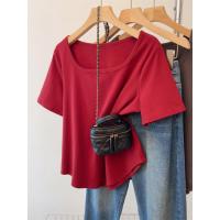 YIBUSHENG大码胖mm季休闲简约宽松小个子短袖T恤正肩气质显瘦体恤上衣女