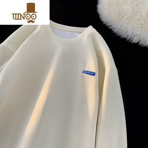 YANXUoversize华夫格t恤男款宽松潮牌内搭打底衫外套白色长袖卫衣