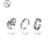 JiMi复古简约做旧套装戒指女嘻哈ins男潮时尚个性小众设计开口食指环