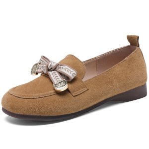 复古勃肯鞋女新款真皮蝴蝶结软底乐福鞋豆豆鞋四季平底孕妇鞋
