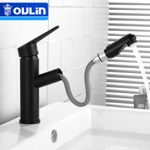 欧琳龙头 卫浴冷热水龙头洗脸盆龙头台下盆水龙头黑色抽拉龙头抽拉面盆水龙头 卫浴冷热水龙头洗脸盆龙头台下盆水龙头黑色 黑色