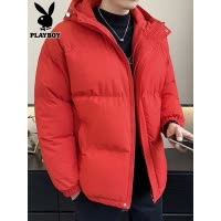 花花公子红色棉服男士棉衣外套2025年冬季新款潮保暖本命年棉袄男