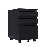 锦北 活动柜矮柜储物柜文件柜资料柜挂劳柜带锁带轮小柜静夜黑鹅颈拉手