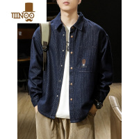 YANXU美式复古丹宁原色水洗牛仔衬衫男秋季潮牌宽松长袖衬衣男士外套潮