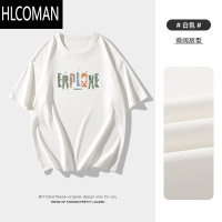 HLCOMAN新款宽松男士短袖夏季字母印花藏青色T恤男款五分袖上衣