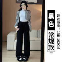 斜条纹阔腿裤女秋冬新款加绒高腰休闲宽松直筒慵懒加厚糯米裤_180