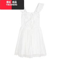 YIBUSHENG法式方领吊带连衣裙女季纯欲风初恋小白裙短裙白色收腰a字裙子
