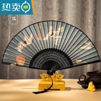 XIANCAI扇子折扇中国风古风女夏季跳舞舞蹈日式小复古折叠古典古装流苏布 古风鹤[雾远]