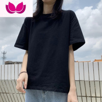 七斓夏装短袖t恤女黑色宽松显瘦半袖大码韩版2023新款上衣服ins潮