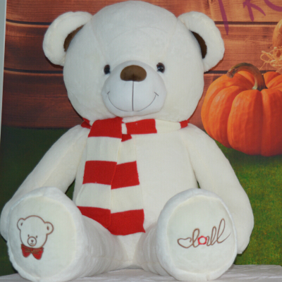 毛绒玩具布娃娃公仔女生闺蜜抱抱熊泰迪熊猫玩偶大号女孩生奶白围巾熊(带拉链可拆洗)全长1.4米直角量1.7米送小熊+花