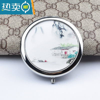 敬平可爱翻盖化妆镜随身便携折叠小镜子玻璃复古铜镜子圆形补妆镜女用 古风4便携式用镜