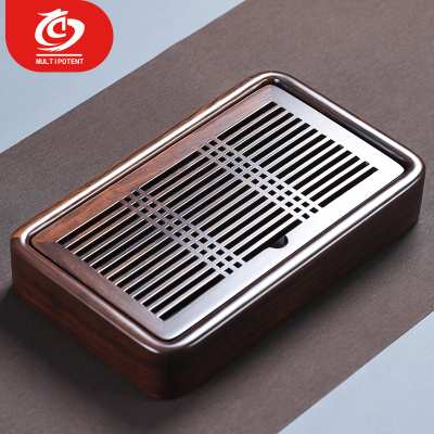 MULTIPOTENT榫卯全黑檀实木茶盘旅行车载储水式功夫茶具盛水茶盘